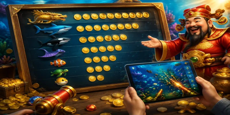Bảng thống kê hệ số nhân của các loài cá lớn và Boss đại dương giúp người chơi tối ưu hóa chiến thuật