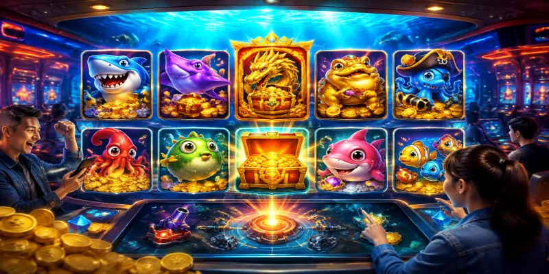 Giao diện sảnh game bắn cá jackpot đầy màu sắc với hàng loạt sinh vật biển kỳ bí tại nhà cái 789BET