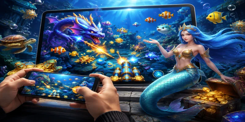 Giao diện sảnh game bắn cá nhân ngư với đồ họa 3D sắc nét và các sinh vật biển huyền thoại tại nhà cái 789BET.